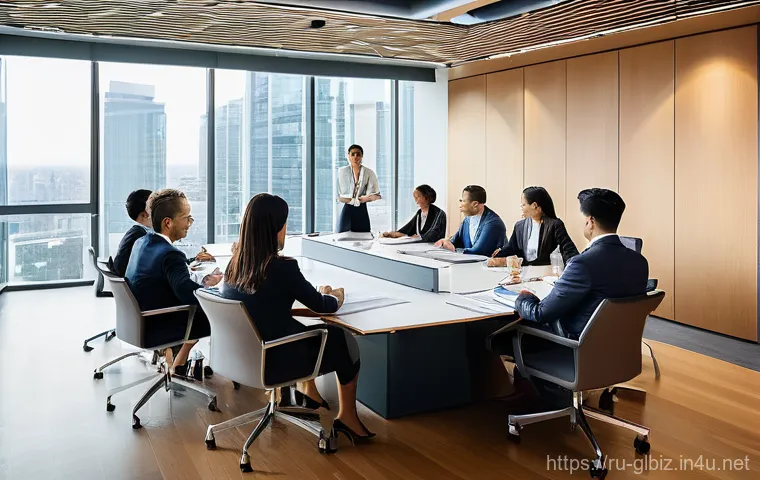 국제비즈니스 실무 활용 사례 연구 - **Prompt:** A dynamic and inclusive business meeting taking place in a modern, sunlit conference roo...