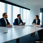 Home 19 국제비즈니스 연봉 협상의 핵심 포인트 - A professional business meeting scene featuring a diverse group of international colleagues in forma...
